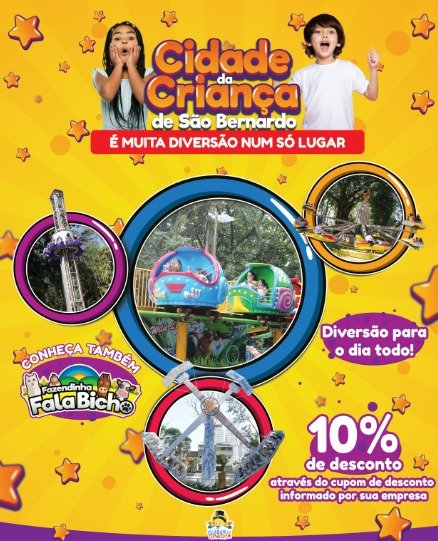 Vista e atrações da Cidade da Criança